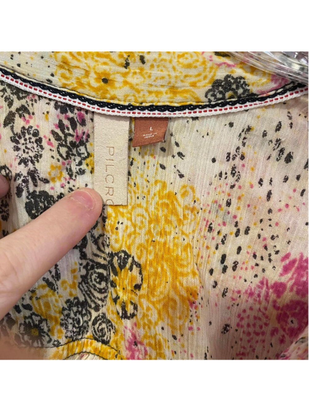 Pilcro Anthroplogie Women's Printed Button-Up Shirt - Pink & Yellow - Picture 3 of 5